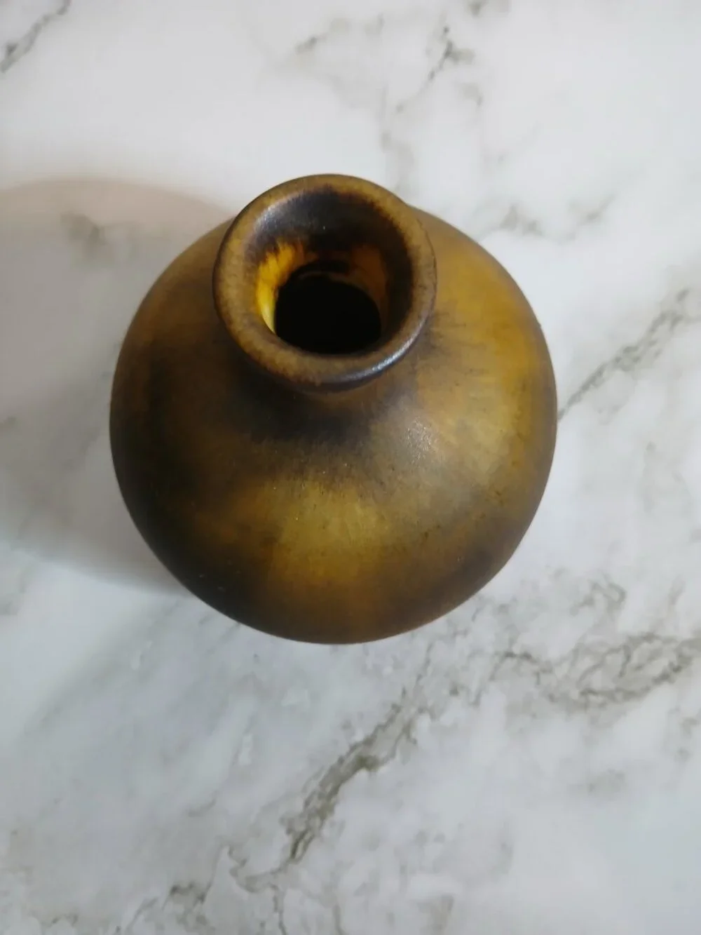 Mid-Century Maigon Daga Rustic Drip Glaze in Yellow & Brown Bud Pot